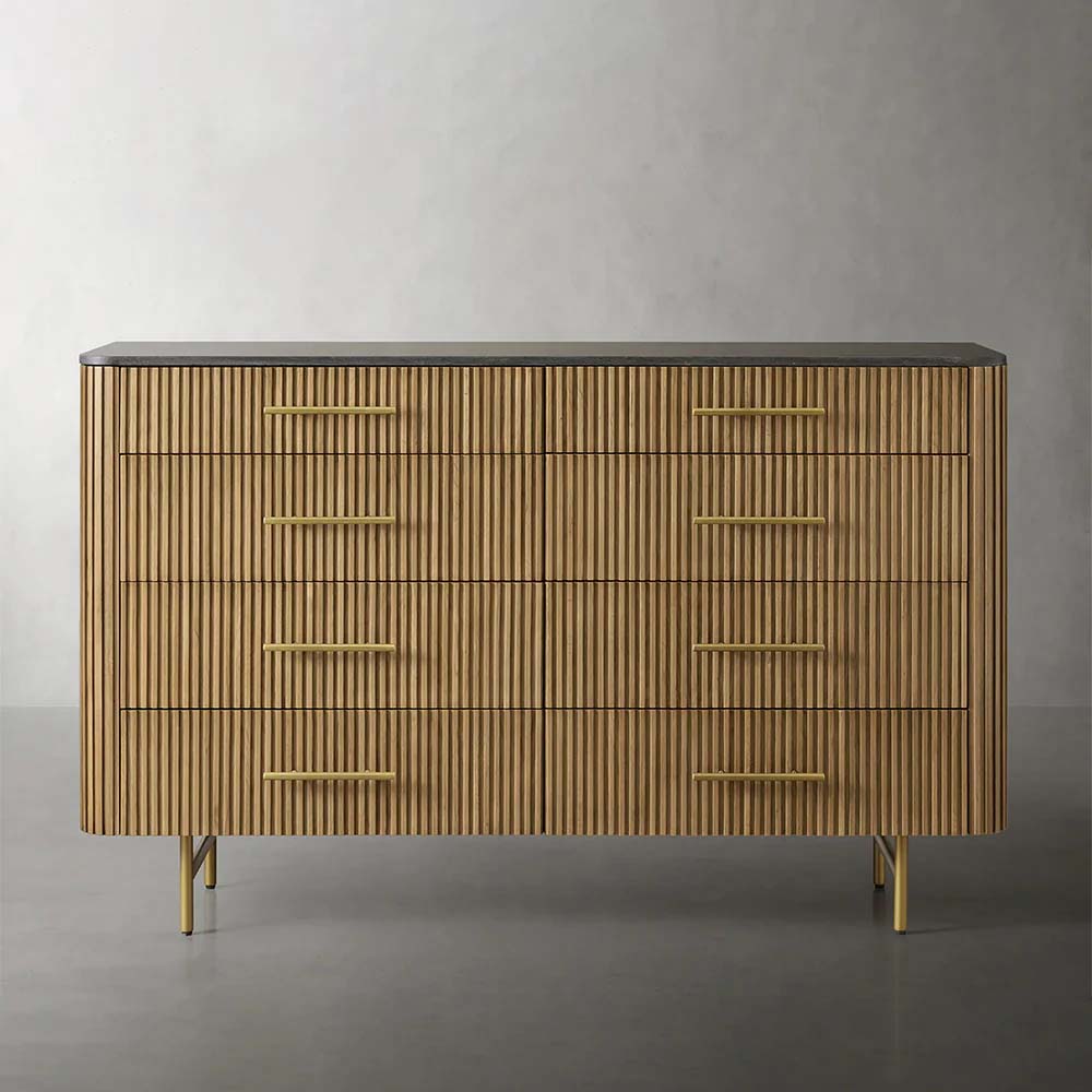 Finnley Wood Eight-Drawer Dresser with Marble or Bluestone Top Rural Chest Of 8 Drawers Cabinet