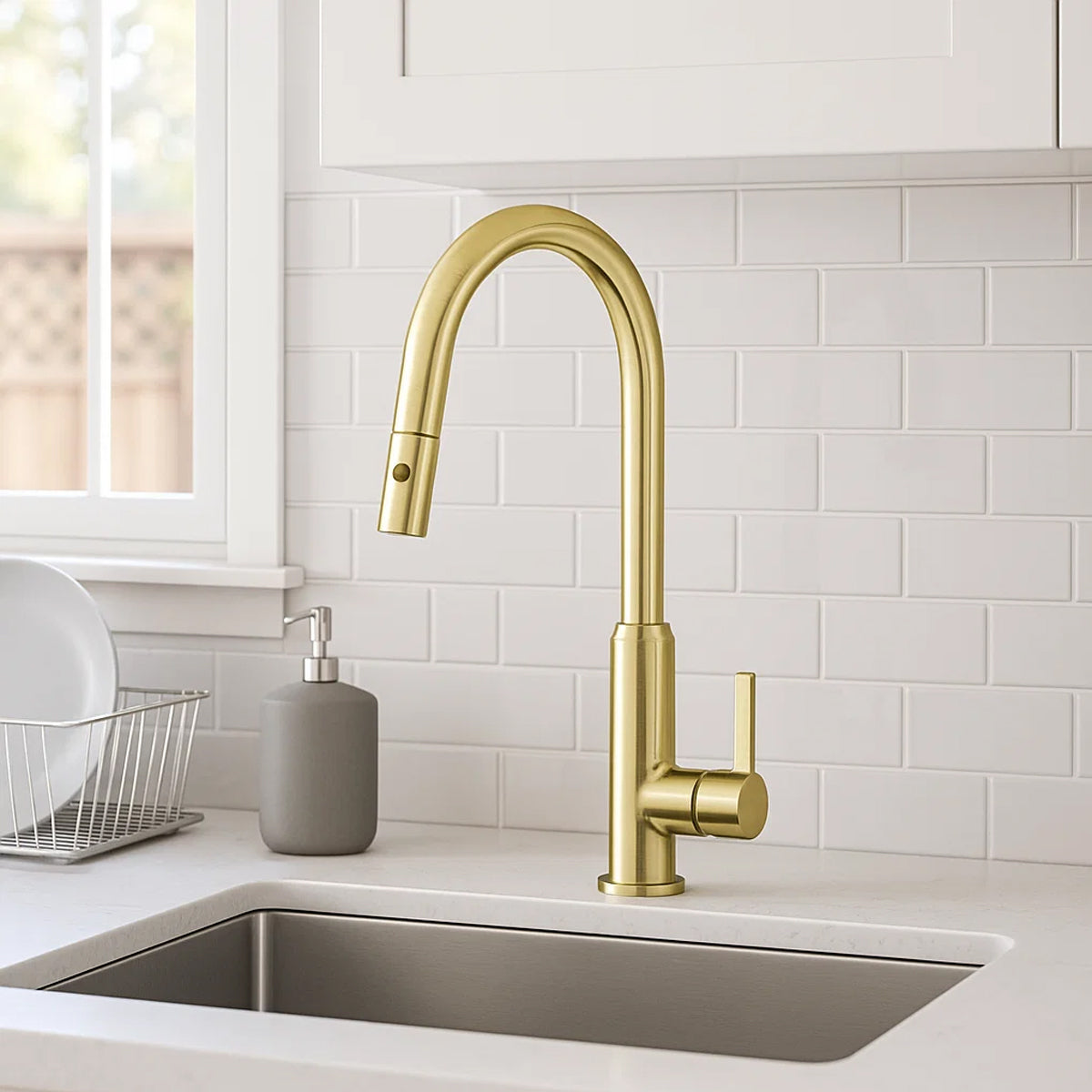 Pearl Pull Out Sink Mixer With Vegie Spray Function Brushed Gold