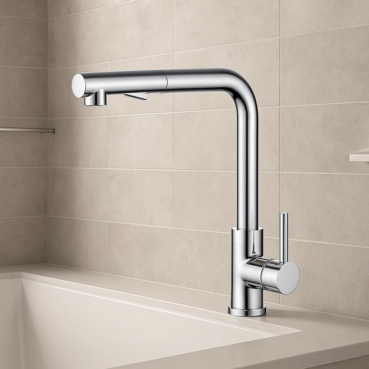 Pull Out Sink Mixer With Vegie Spray Function Chrome