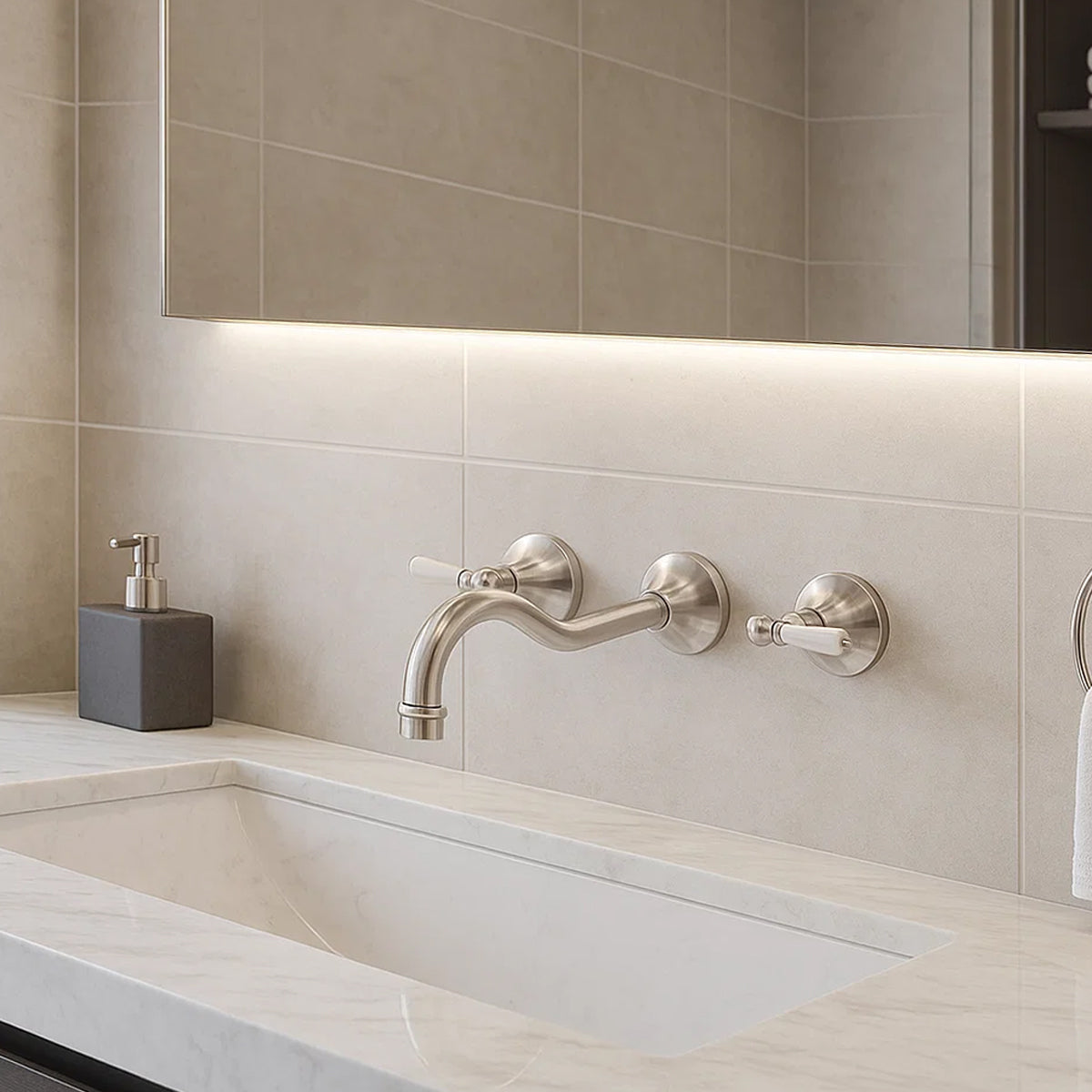 York Wall Basin Set With Metal Lever Brushed Nickel