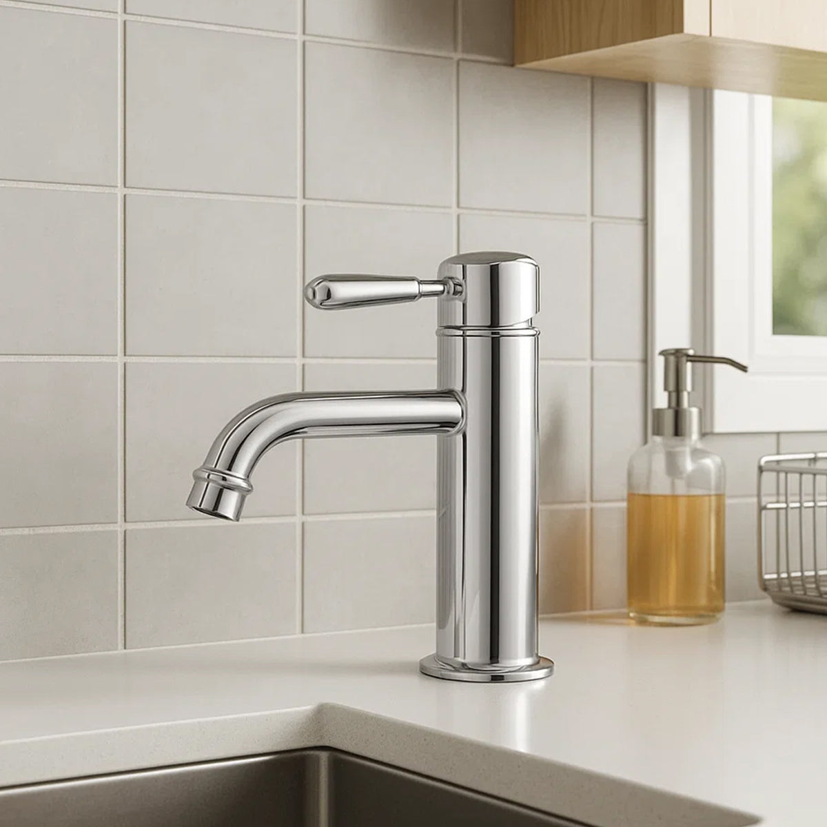 York Straight Basin Mixer With Metal Lever Chrome