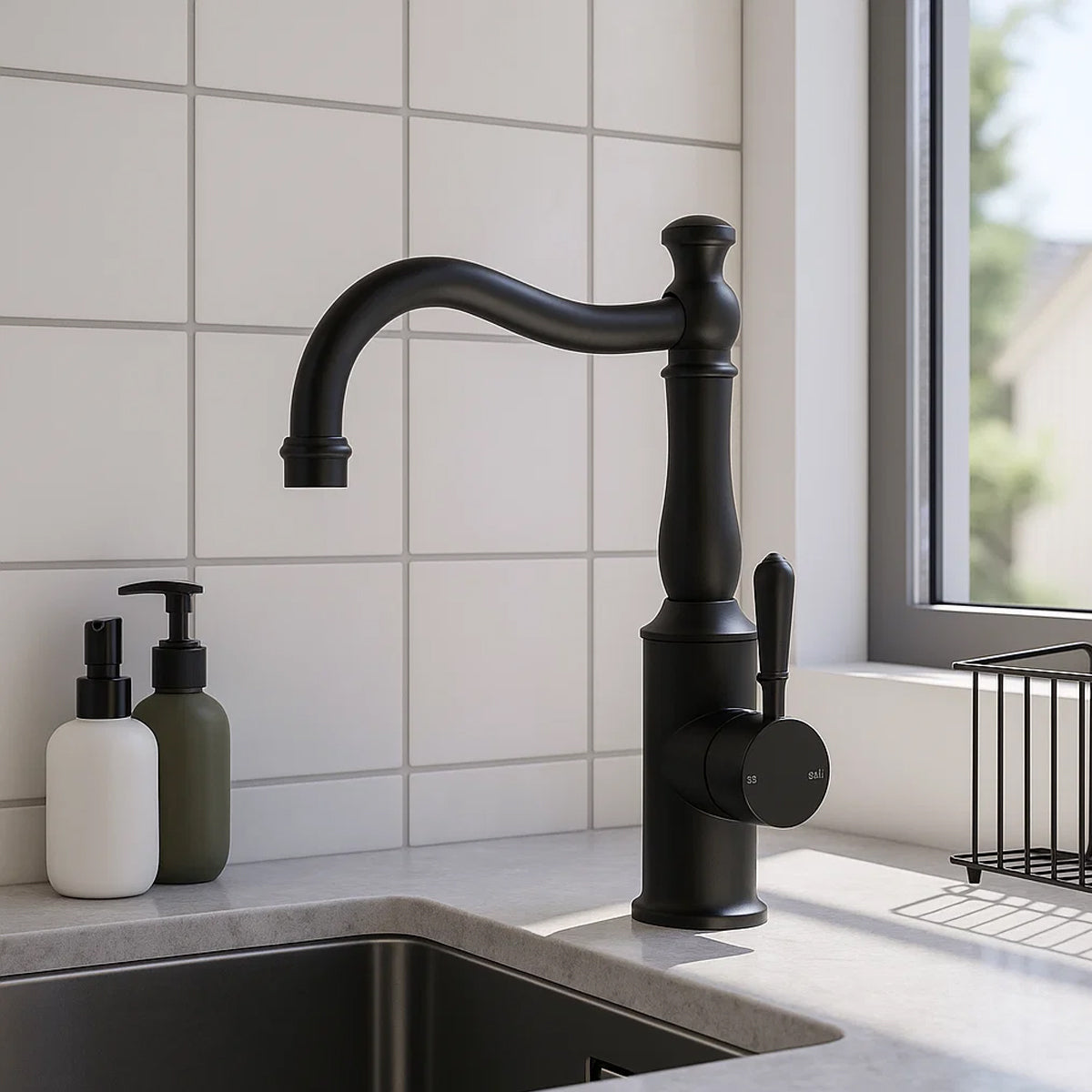 York Basin Mixer Hook Spout With Metal Lever Matte Black
