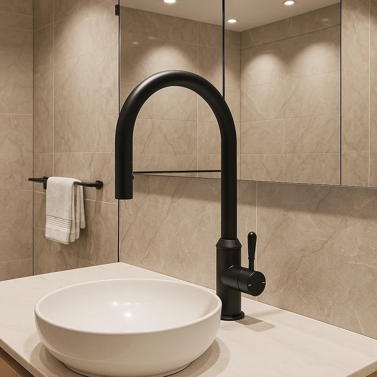 York Pull Out Sink Mixer With Vegie Spray Function With Metal Lever Matte Black