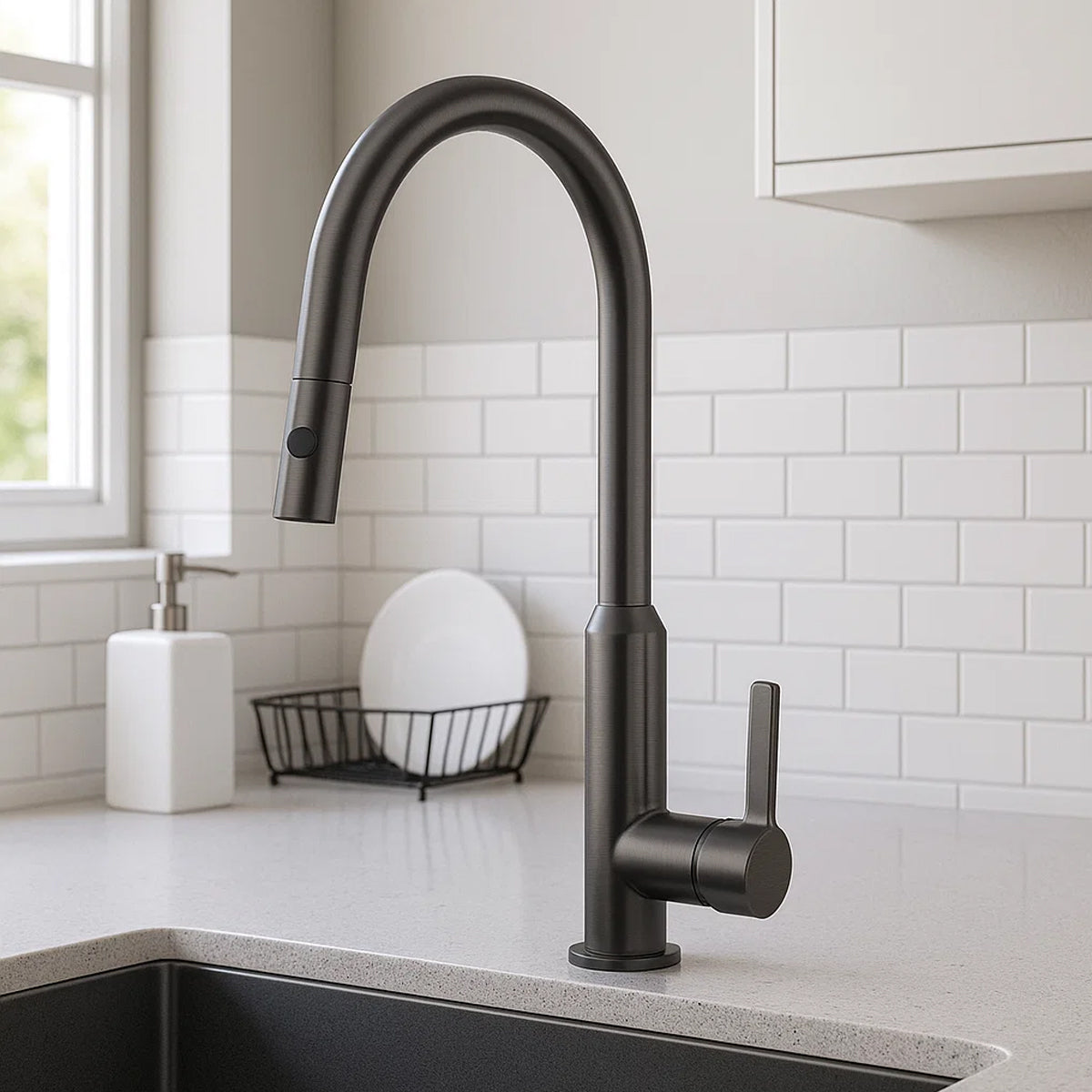 Pearl Pull Out Sink Mixer With Vegie Spray Function Gun Metal