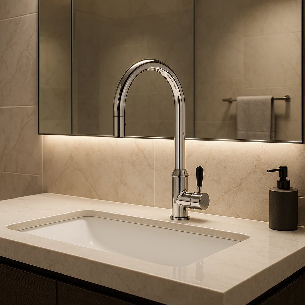 York Pull Out Sink Mixer With Vegie Spray Function With Black Porcelain Lever Chrome