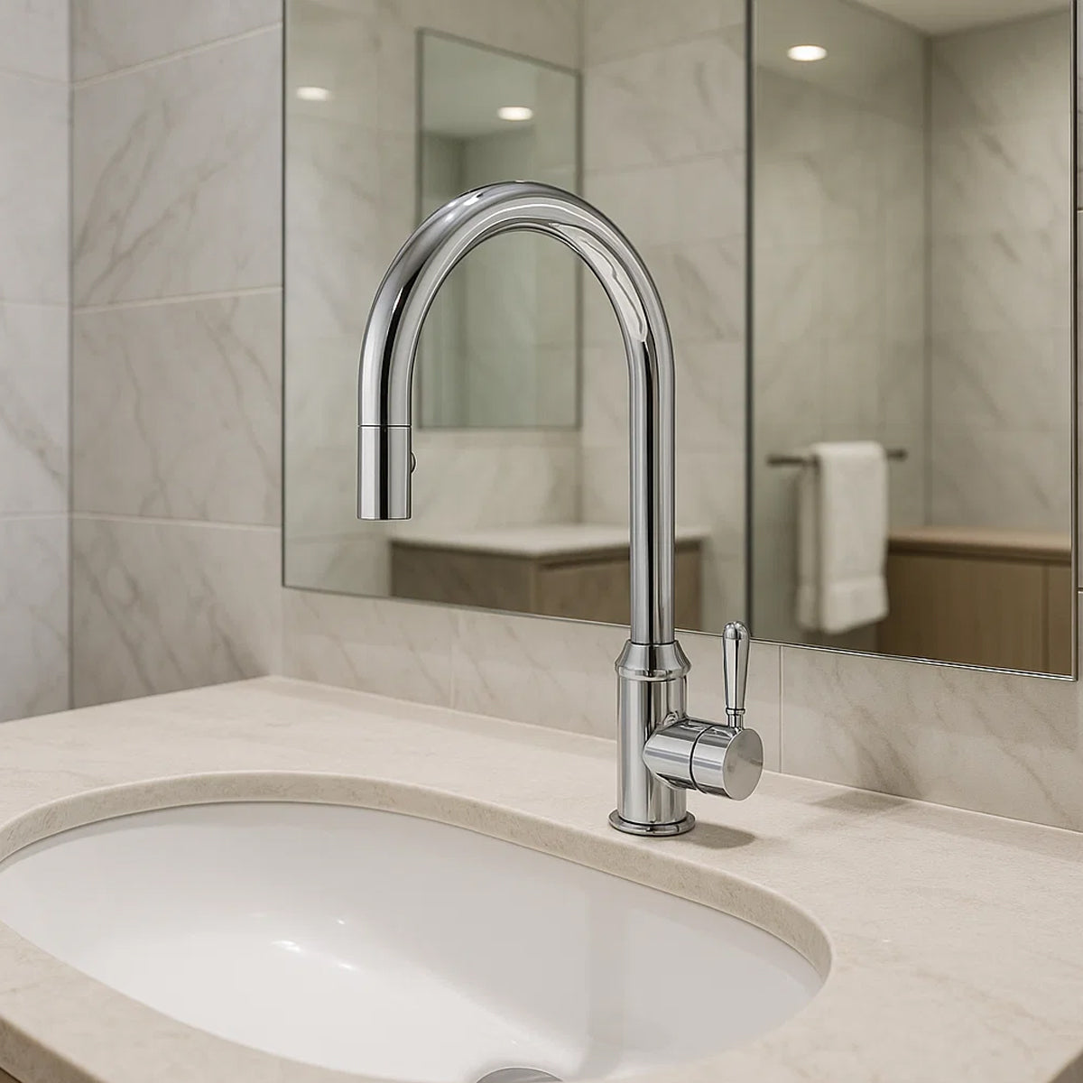 York Pull Out Sink Mixer With Vegie Spray Function With Metal Lever Chrome