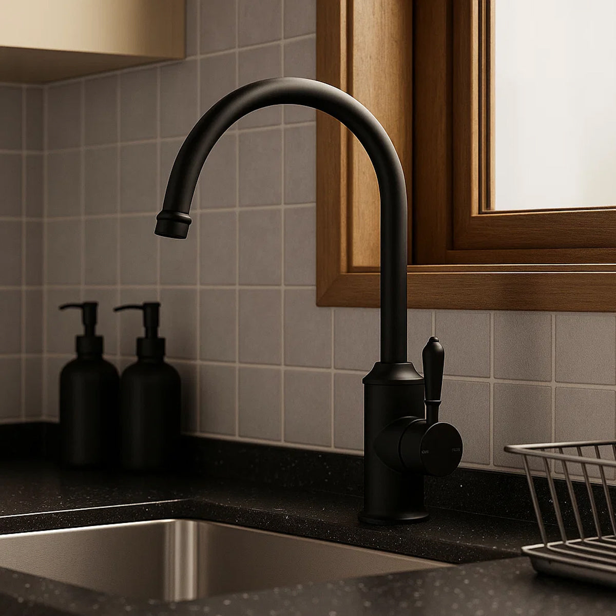 York Kitchen Mixer Gooseneck Spout With Metal Lever Matte Black