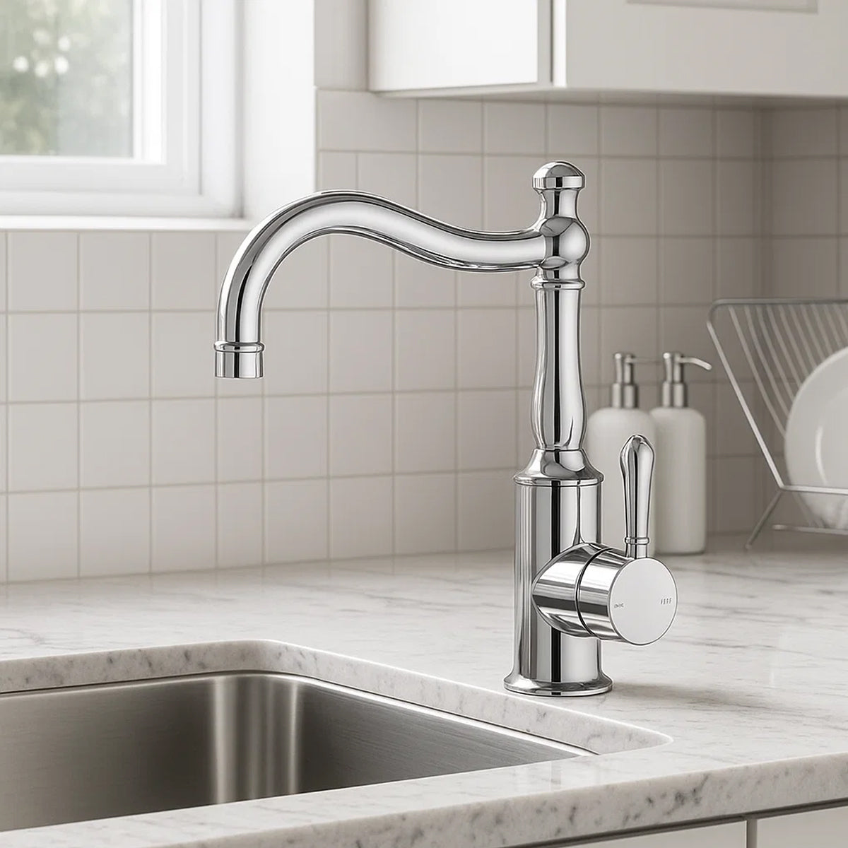 York Basin Mixer Hook Spout With Metal Lever Chrome