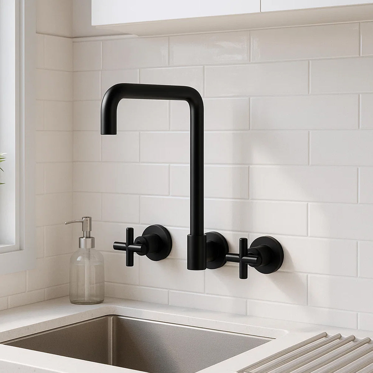 X Plus Wall Kitchen Set Swivel Spout Matte Black
