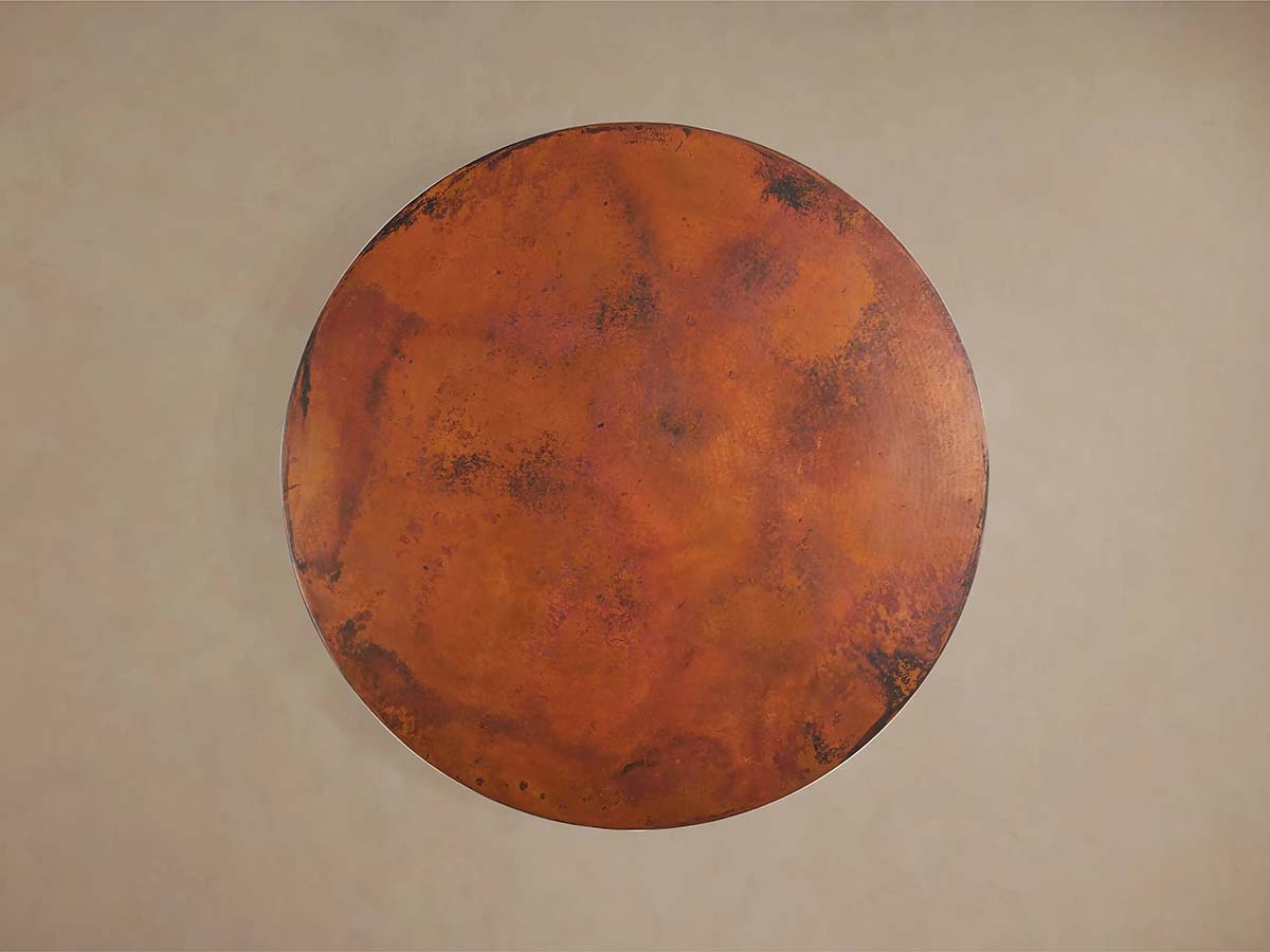 Recycled Metal Round Dining Table Hand-Hammered Top & Black Vertex Iron Base