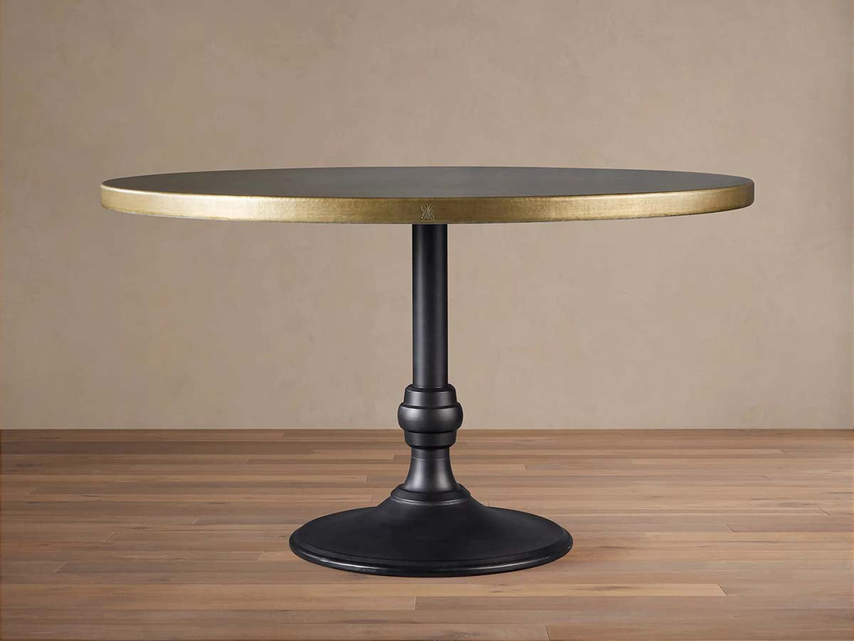 Recycled French Metal Bistro Table Black and Gold Small Dining Table with Cast Iron Wade Base