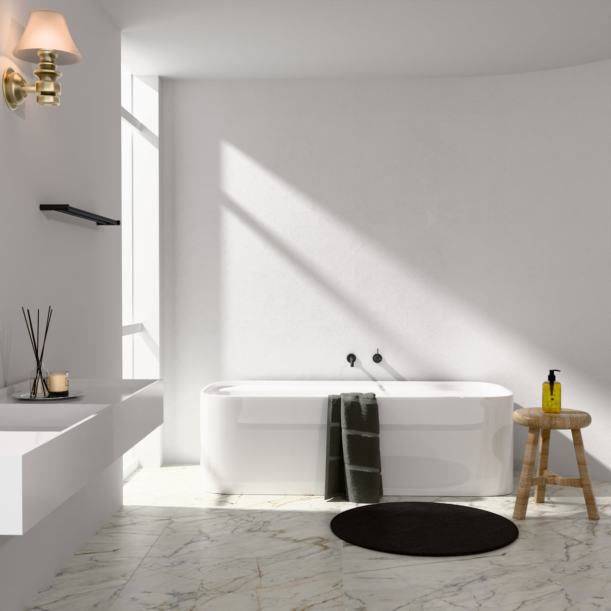 Mecca Wall Basin Mixer Separate Back Plate Handle Up 185mm Spout Matte Black