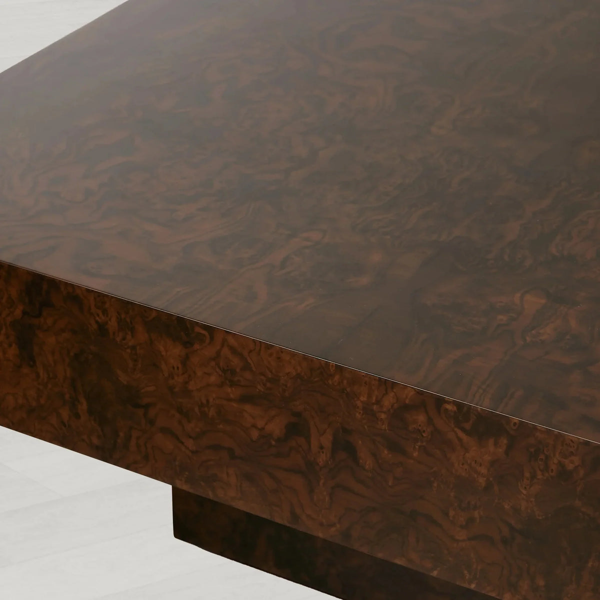 Cinzia Rectangle Burl Coffee Table Plinth-style Base Cocktail Table Wood Sofa Center Tea Table