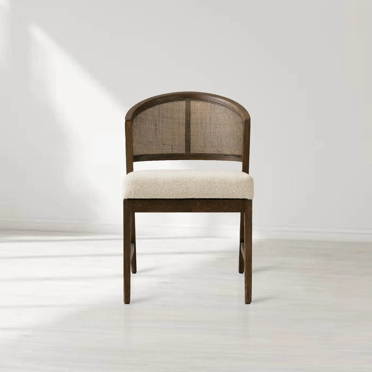 Aimee Oak Wood Dining Side Chair Rattan Cane Back Dining Chair Midcentury Living Room Chairs with Upholstered