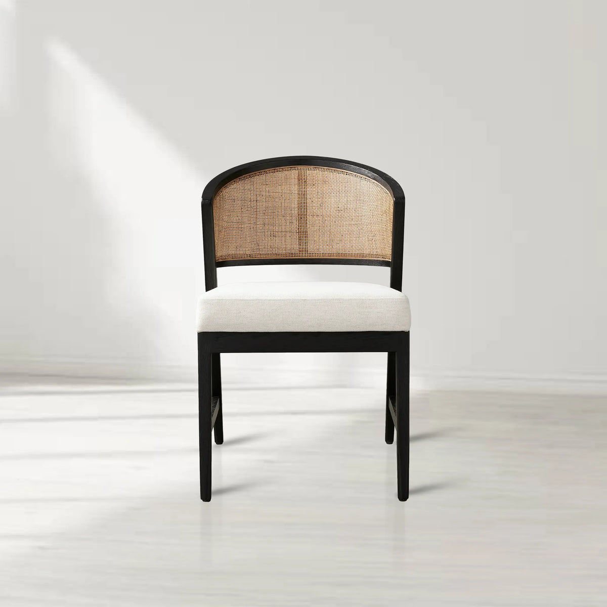 Aimee Oak Wood Dining Side Chair Rattan Cane Back Dining Chair Midcentury Living Room Chairs with Upholstered