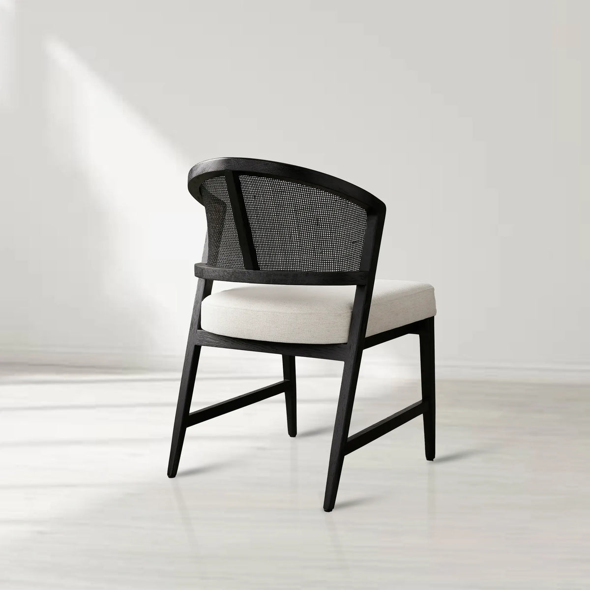 Aimee Oak Wood Dining Side Chair Rattan Cane Back Dining Chair Midcentury Living Room Chairs with Upholstered