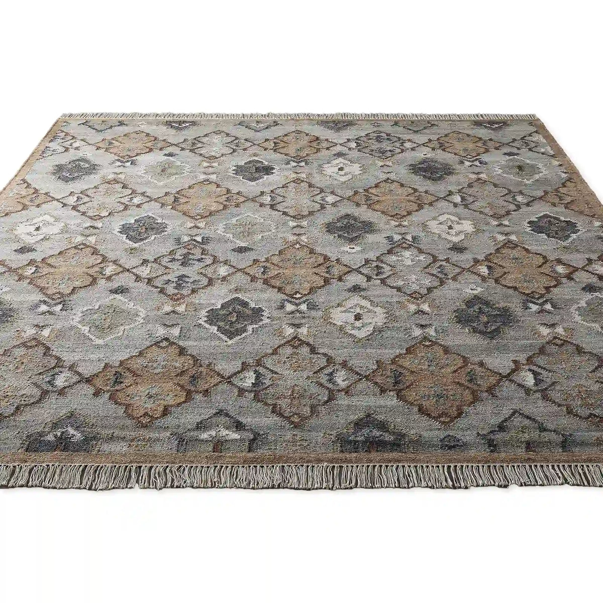 Liora Lido Handwoven Wool Dhurrie Rug Grey Flatweave Carpet