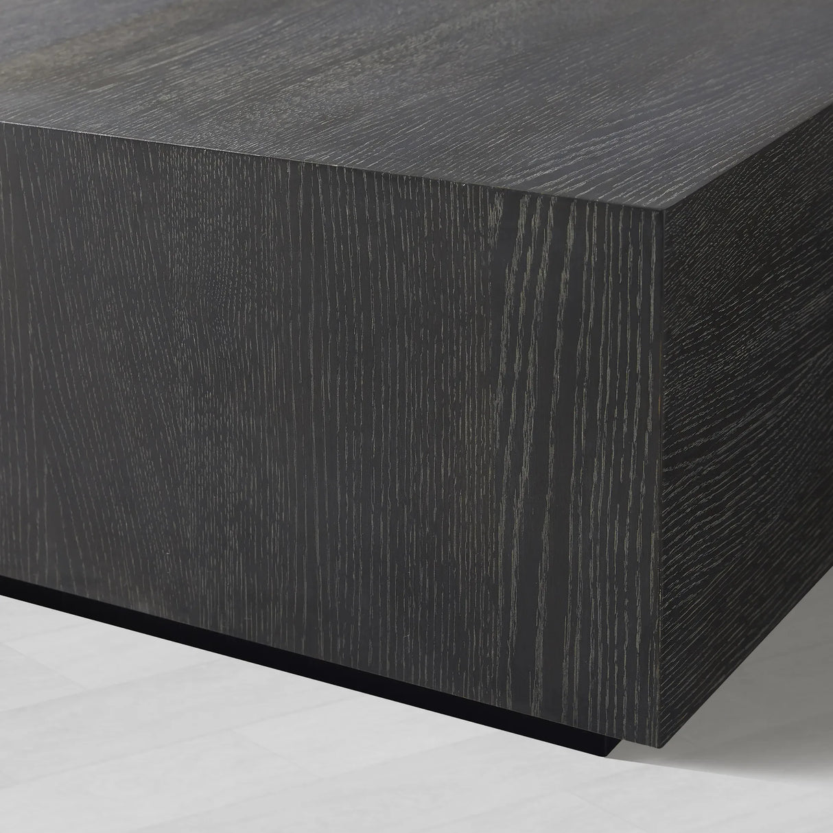 Sullivan Square Oak Coffee Table Black Wooden Plinth Cocktail Table Living Room Center Tea Table