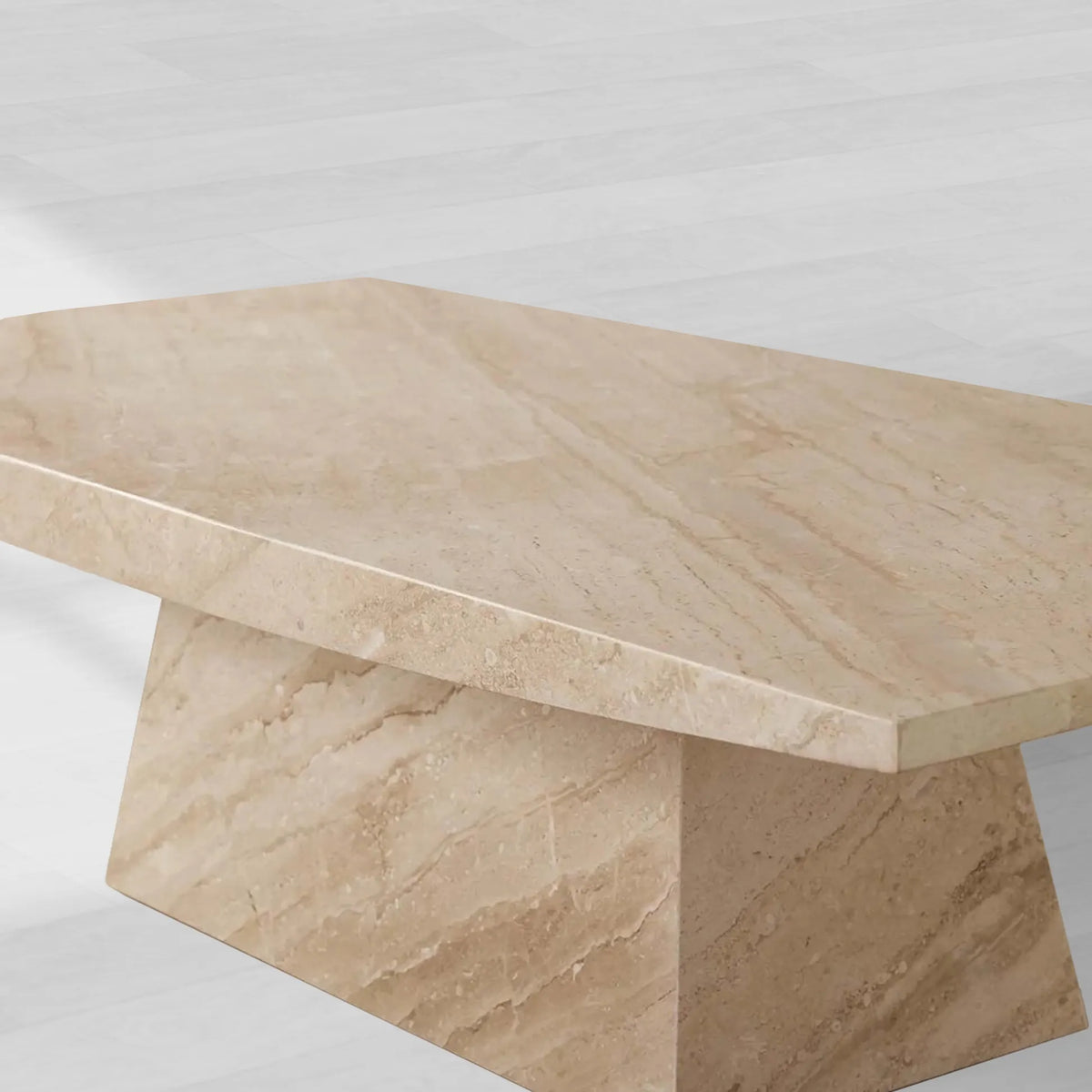 Ilaria Stone Coffee Table Beige Coralle Marble Pedestal Cocktail Table Living Room Center Tea Table