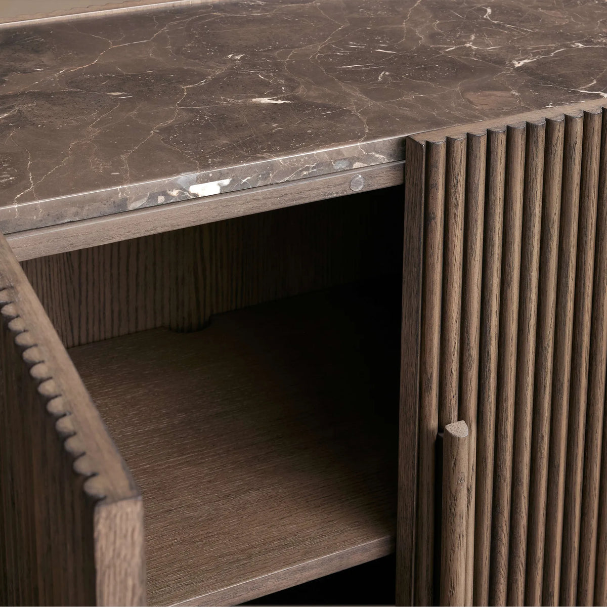 Astor Marble Top Sideboard Buffet Table Wood Living Room Entryways Cabinet Reeded Detailing