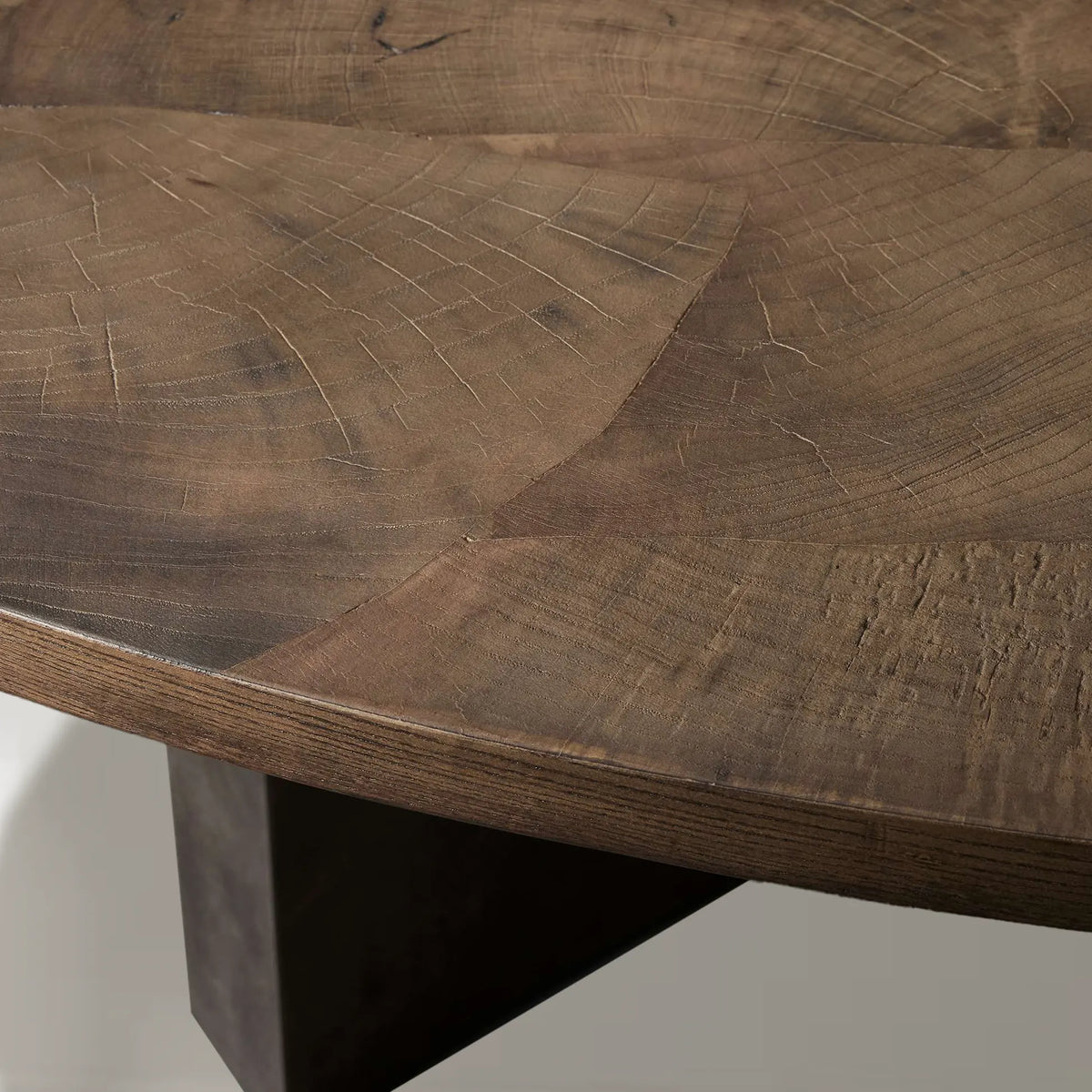 Polanco Wood Round Dining Table With Oxidized Steel Base
