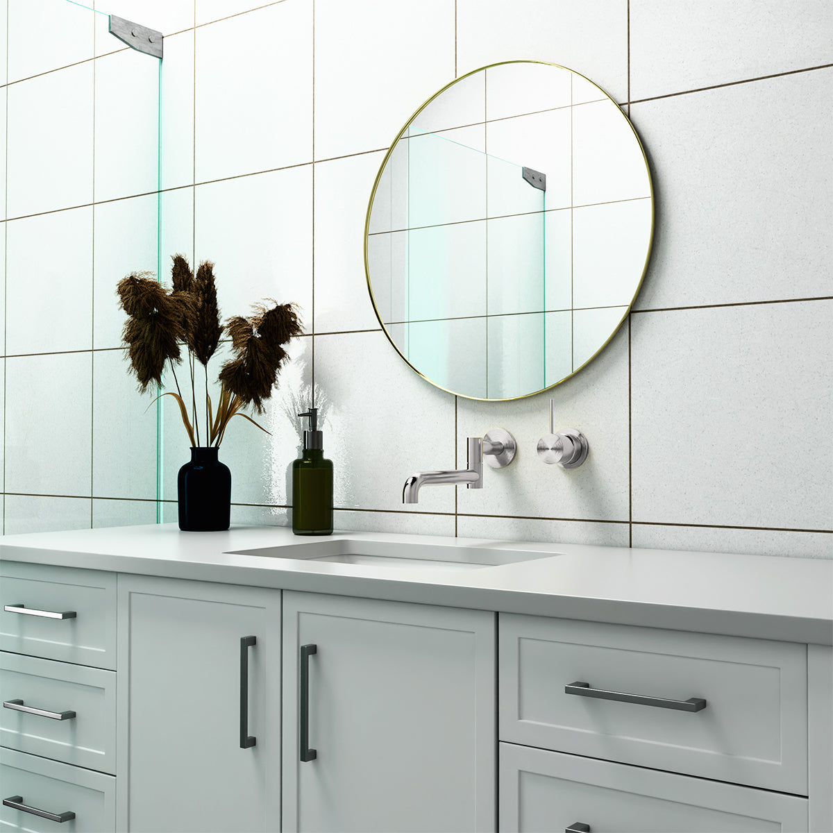 Mecca Shower Mixer Handle Up 80mm Plate Brushed Nickel