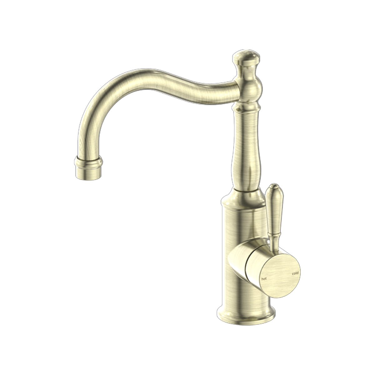 York Basin Mixer Hook Spout With Metal Lever Aged Brass