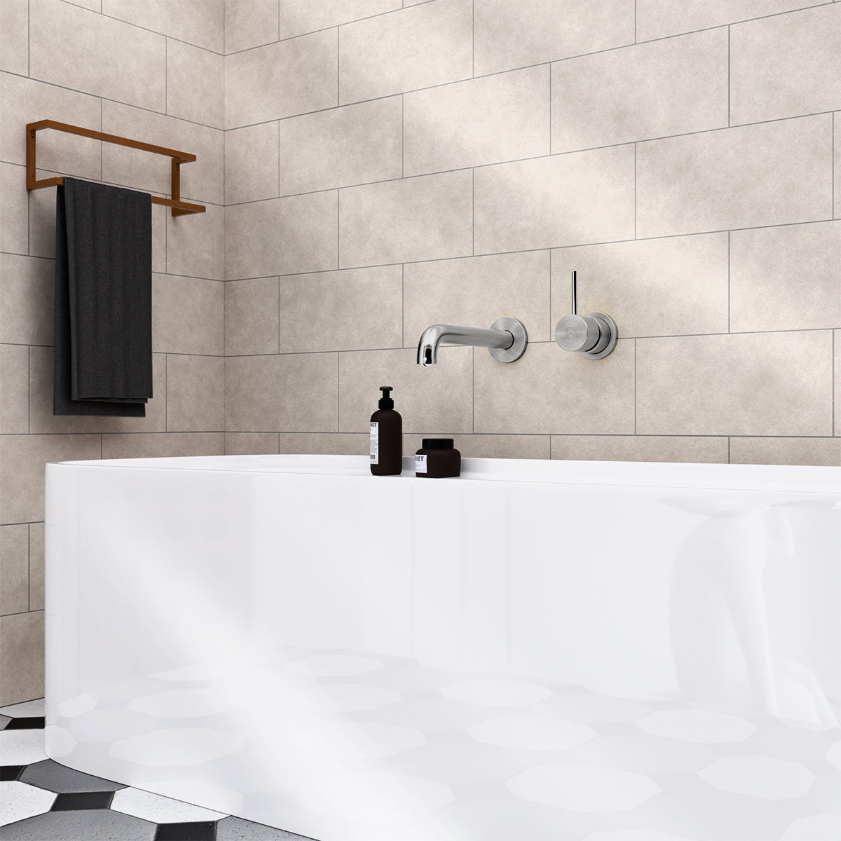 Mecca Wall Basin/Bath Mixer Separate Back Plate Handle Up 230mm Brushed Nickel