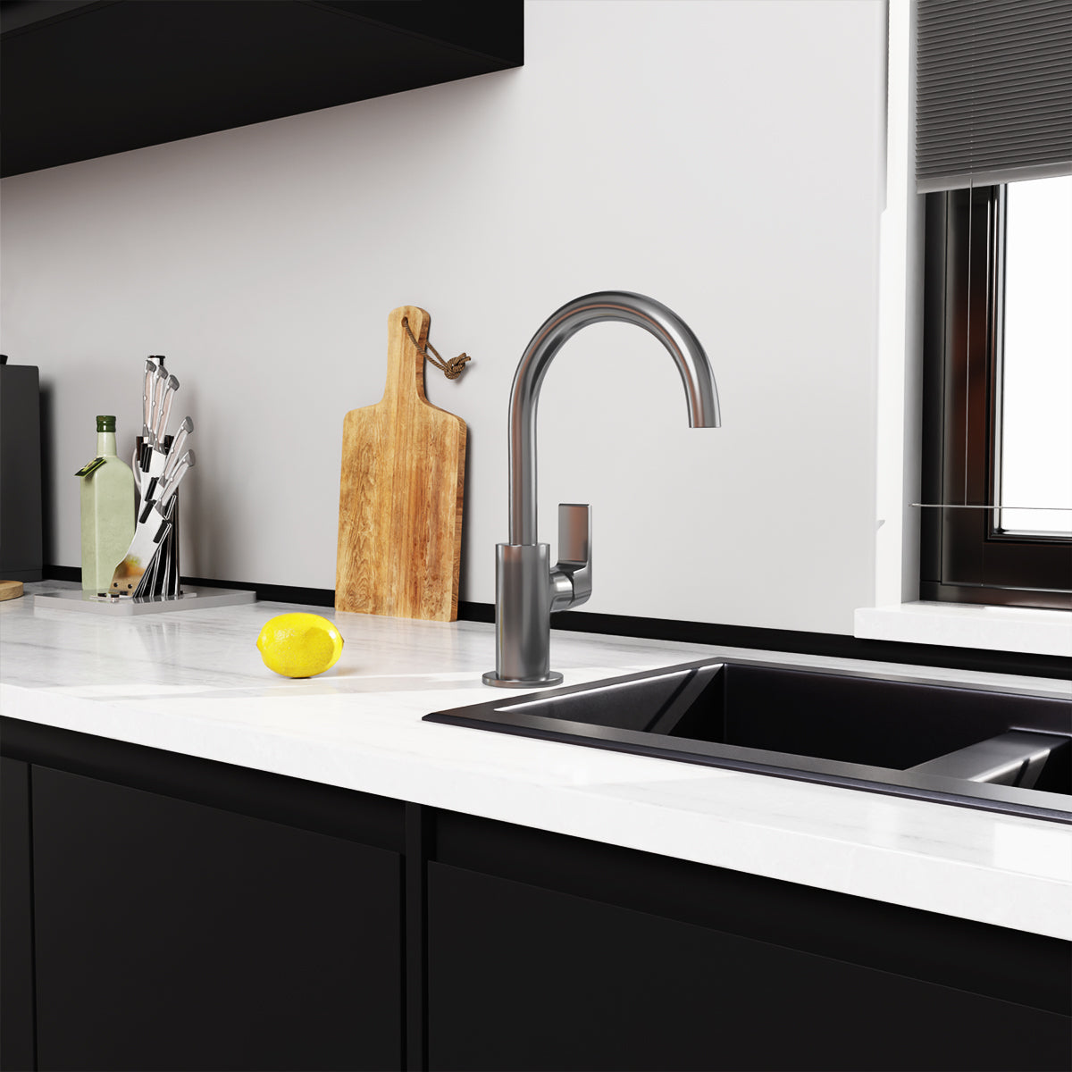 Bianca Kitchen Mixer Gooseneck Spout Gun Metal