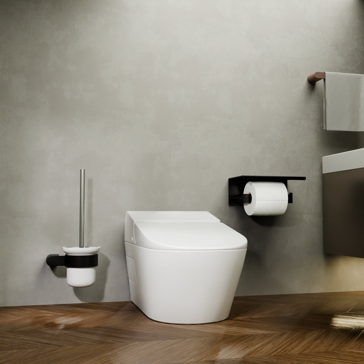 Bianca Toilet Roll Holder With Phone Holder Matte Black