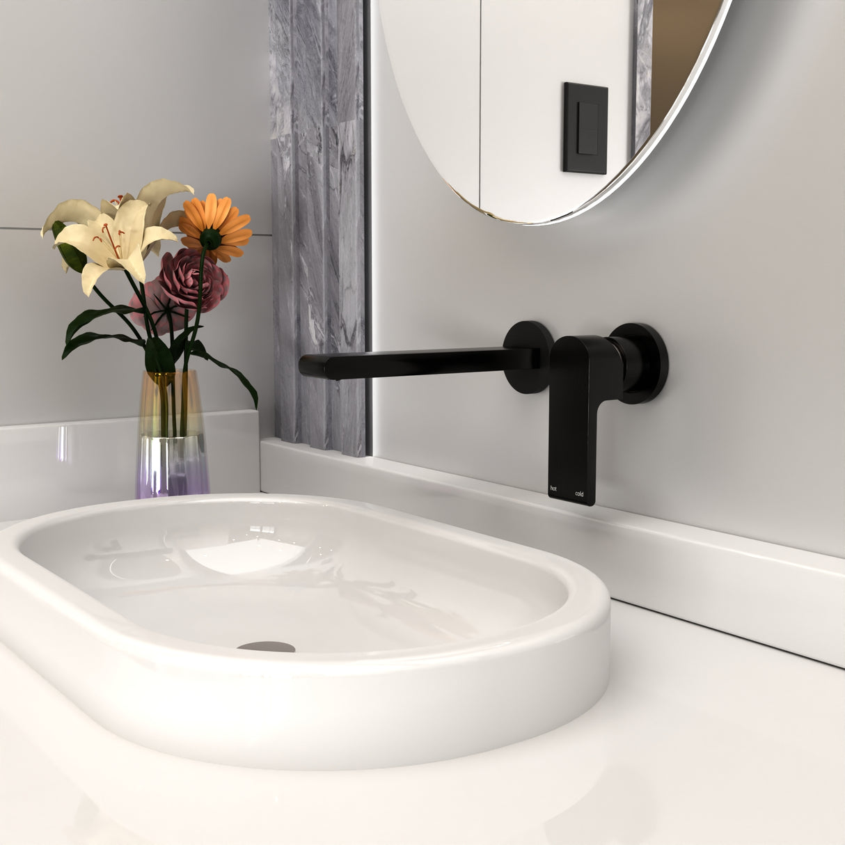 BIANCA WALL BASIN/BATH MIXER SEPARATE BACK PLATE 230MM MATTE BLACK
