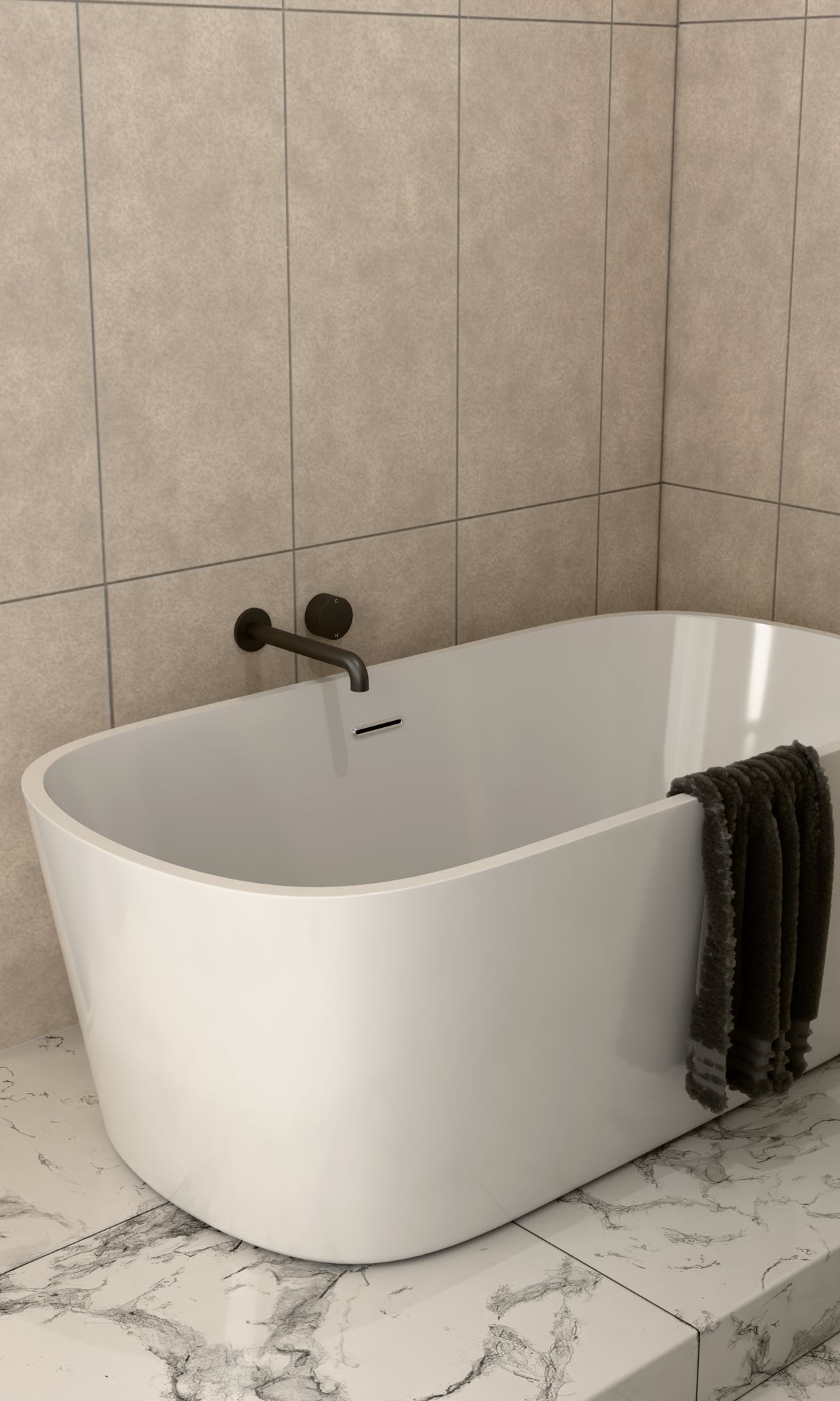 Kara Progressive Wall Basin/Bath Set 185mm Matte Black