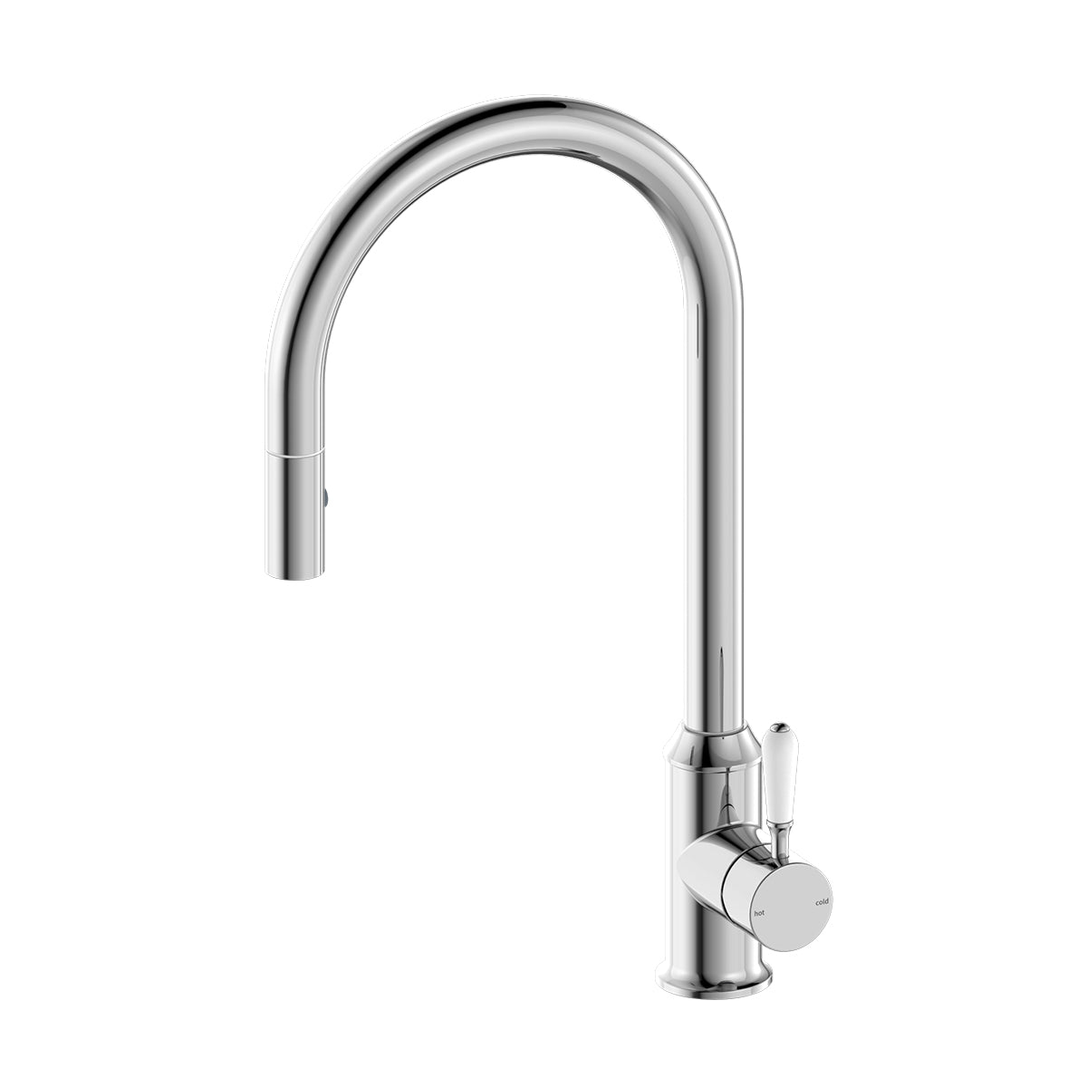 York Pull Out Sink Mixer With Vegie Spray Function With White Porcelain Lever Chrome