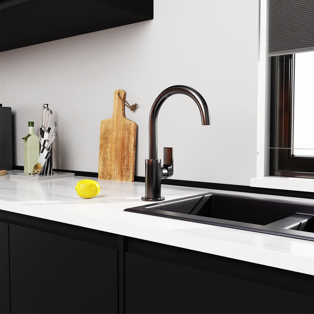 Bianca Kitchen Mixer Gooseneck Spout Matte Black