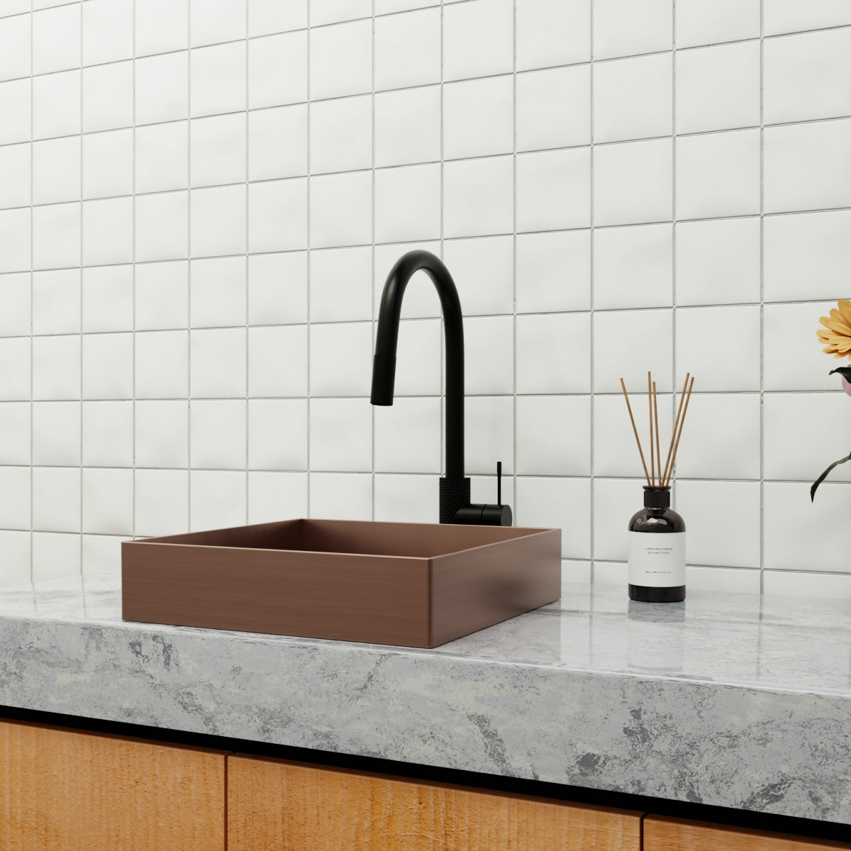 Opal Square 400mm Stainless Steel Basin Brushed Bronze