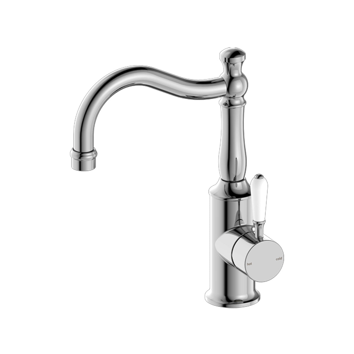 York Basin Mixer Hook Spout With White Porcelain Lever Chrome