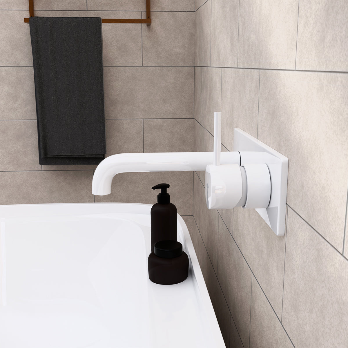 Mecca Wall Basin/Bath Mixer Handle Up 160mm Matte White
