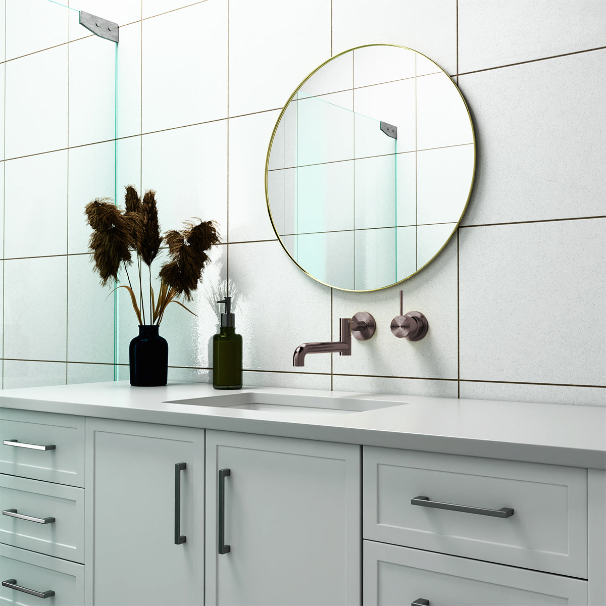 Mecca Shower Mixer Handle Up 80mm Plate Brushed Bronze