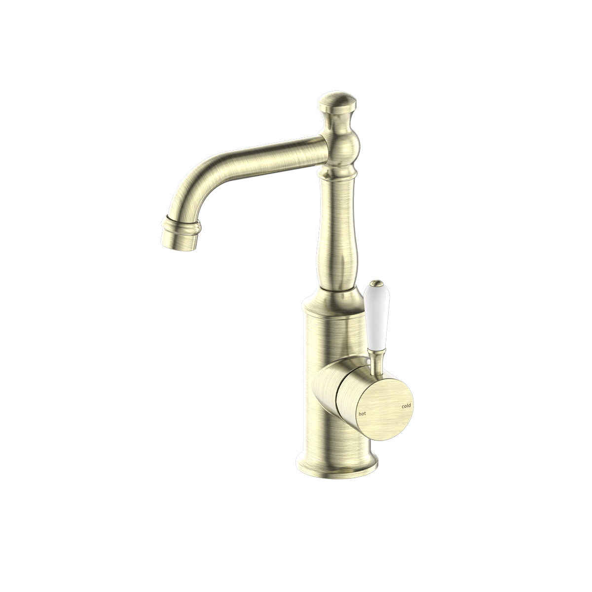 York Basin Mixer With White Porcelain Lever Aged Brass