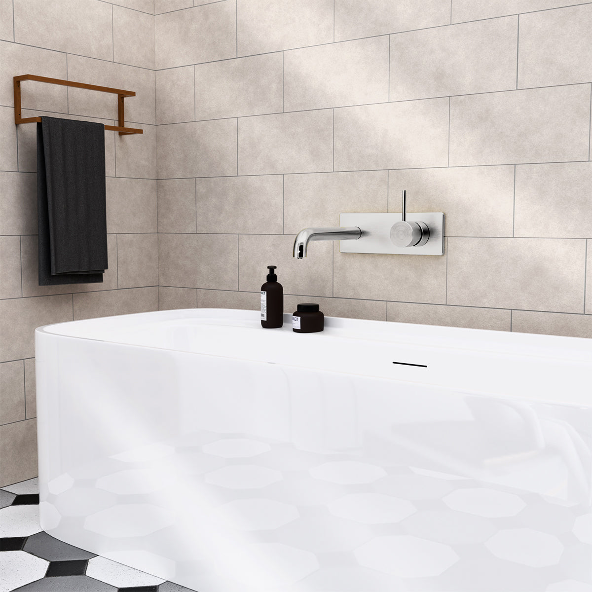 Mecca Wall Basin/bath Mixer Handle Up 230mm Brushed Nickel