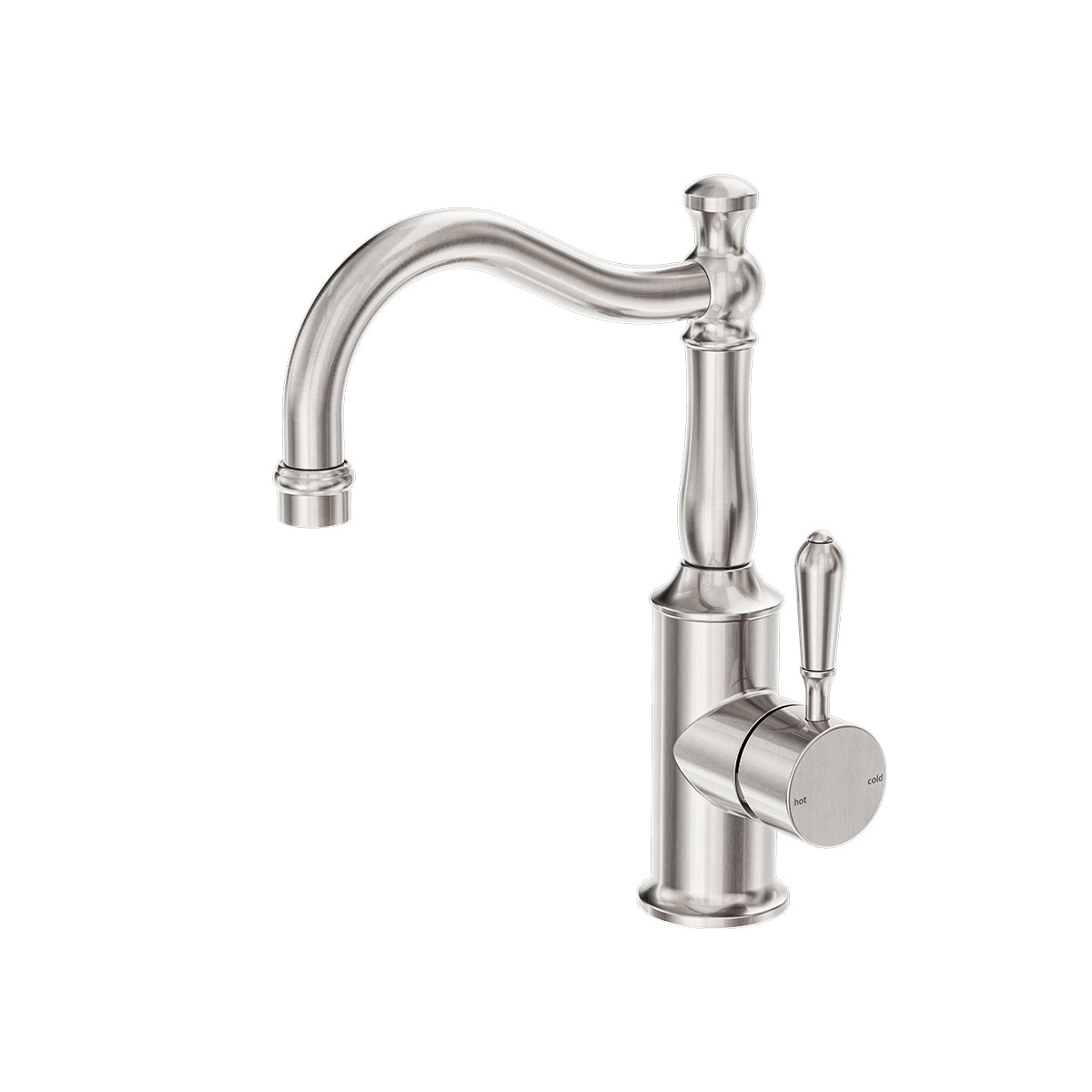 York Basin Mixer Hook Spout With Metal Lever Brushed Nickel