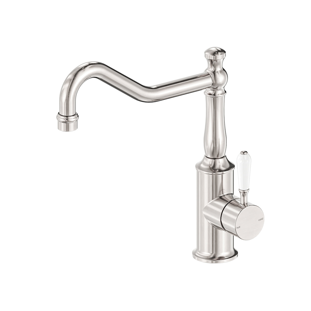 York Kitchen Mixer Hook Spout With White Porcelain Lever Brushed Nickel