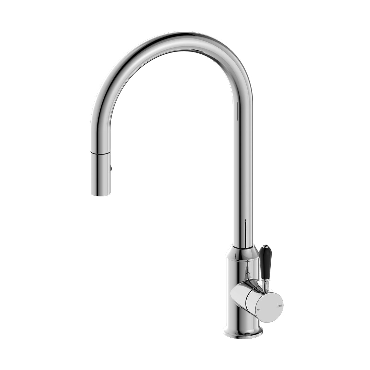 York Pull Out Sink Mixer With Vegie Spray Function With Black Porcelain Lever Chrome