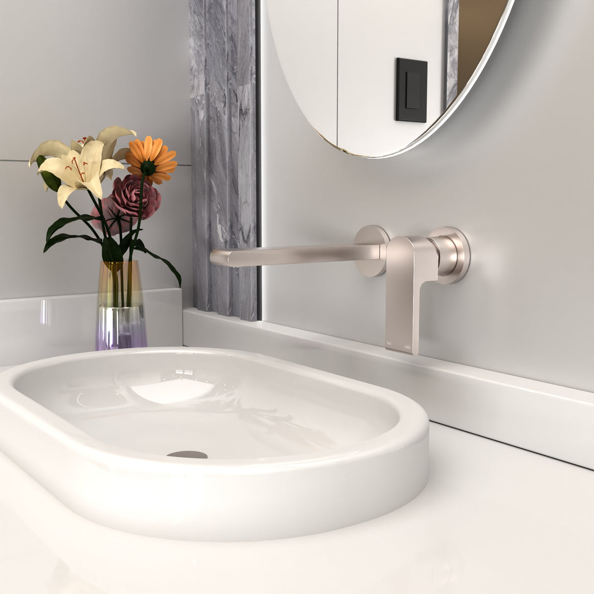 Bianca Wall Basin/Bath Mixer Separate Back Plate 230mm Brushed Nickel