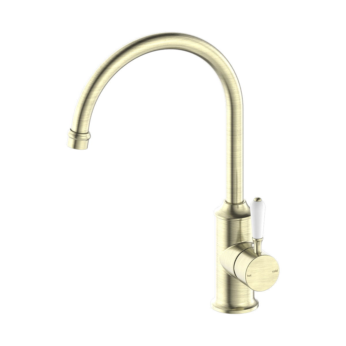 York Kitchen Mixer Gooseneck Spout With White Porcelain Lever Aged Brass