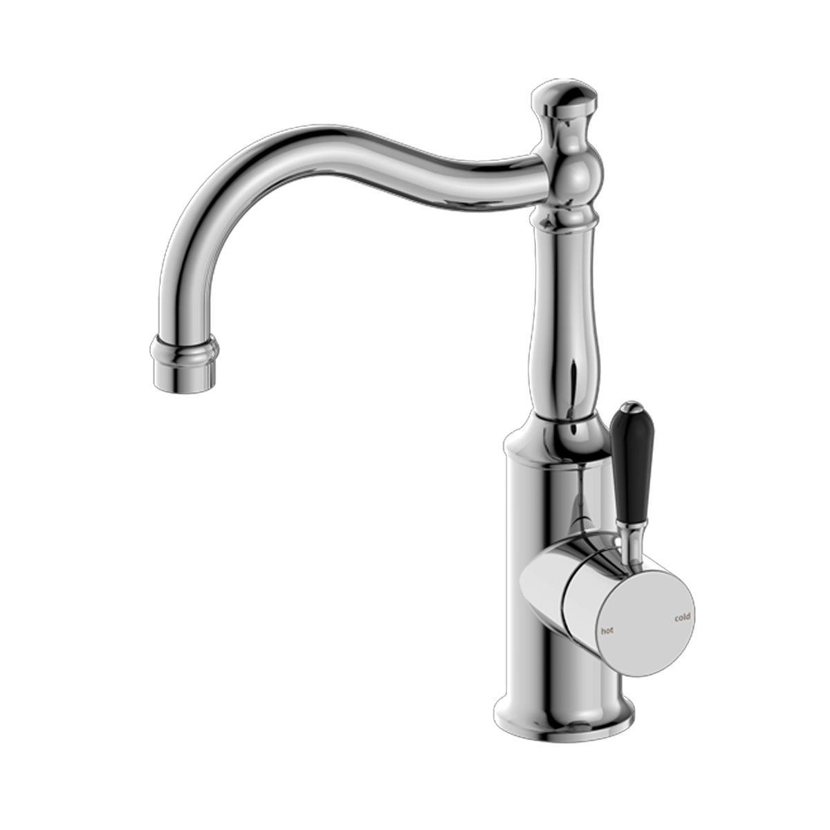 York Basin Mixer Hook Spout With Black Porcelain Lever Chrome