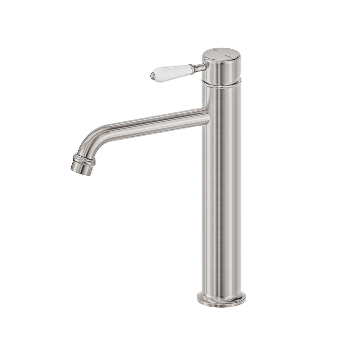 York Straight Tall Basin Mixer With White Porcelain Lever Brushed Nickel