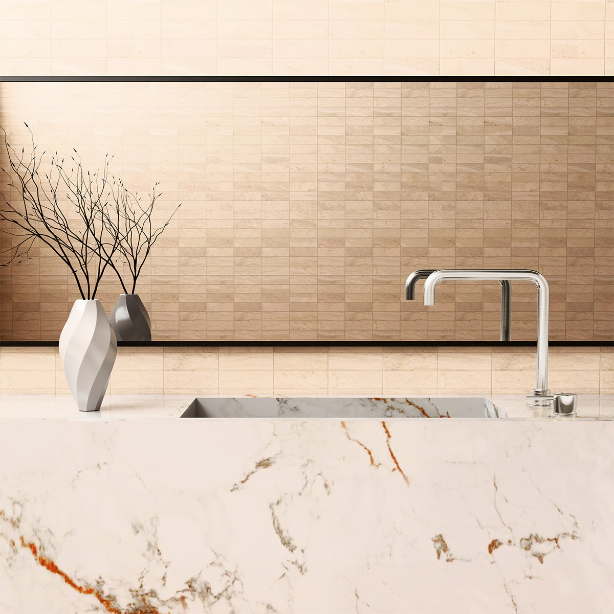 Mecca Hob Basin Mixer Square Swivel Spout Brushed Nickel