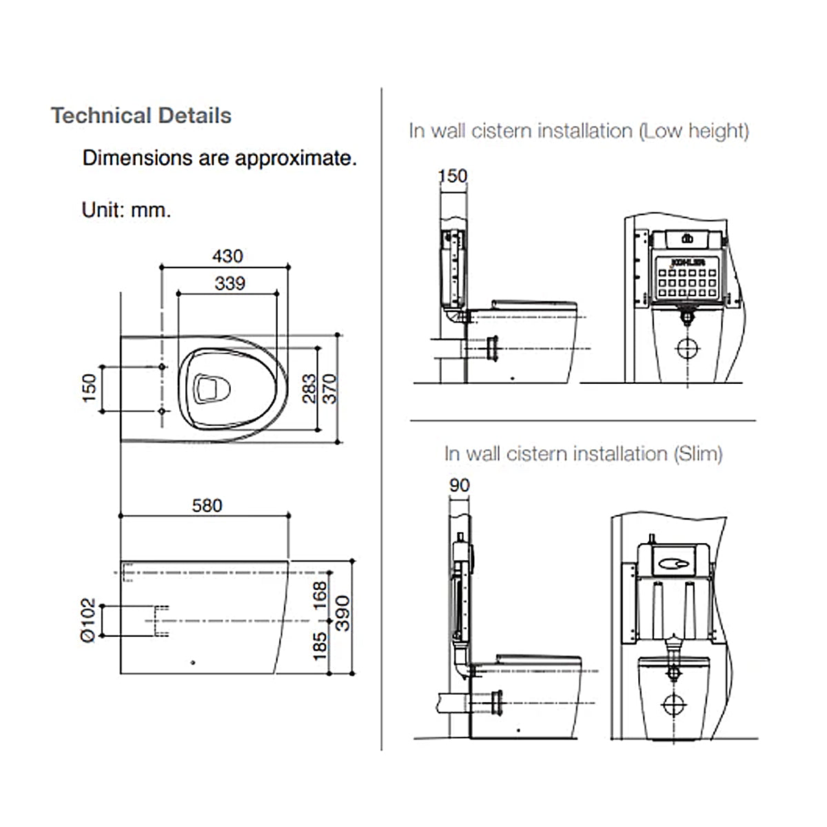 Kohler Wall Faced Toilet with Wrap Over Seat