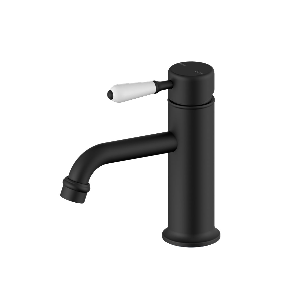 York Straight Basin Mixer With White Porcelain Lever Matte Black